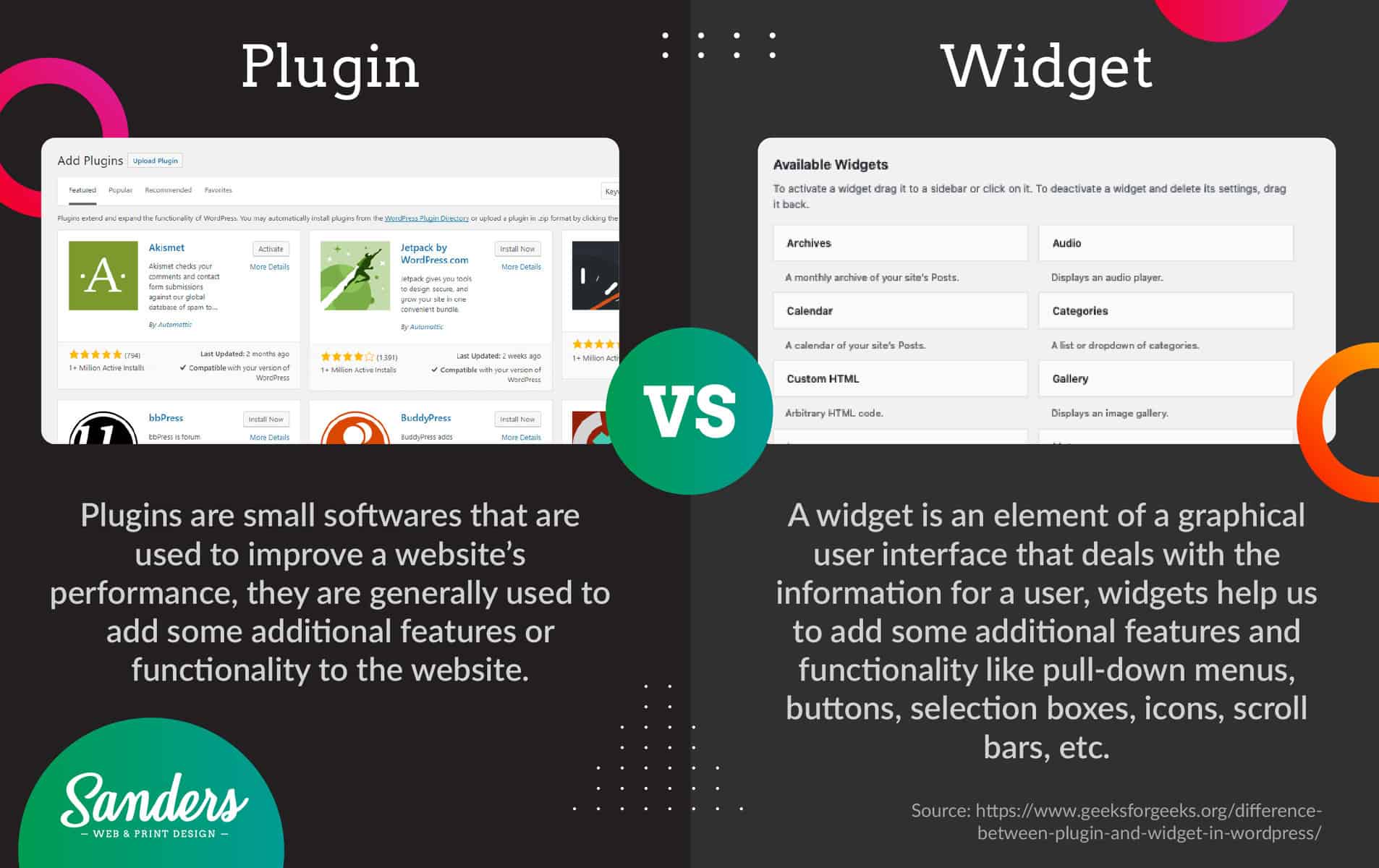 What is WordPress plugins and widgets - Sanders Design