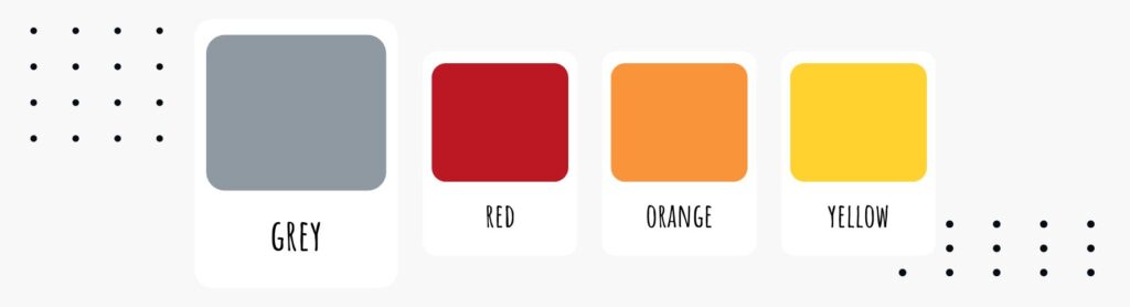 Grey, red, orange, and yellow