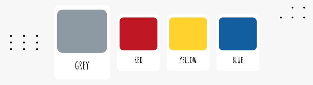 Grey, red, yellow, and blue